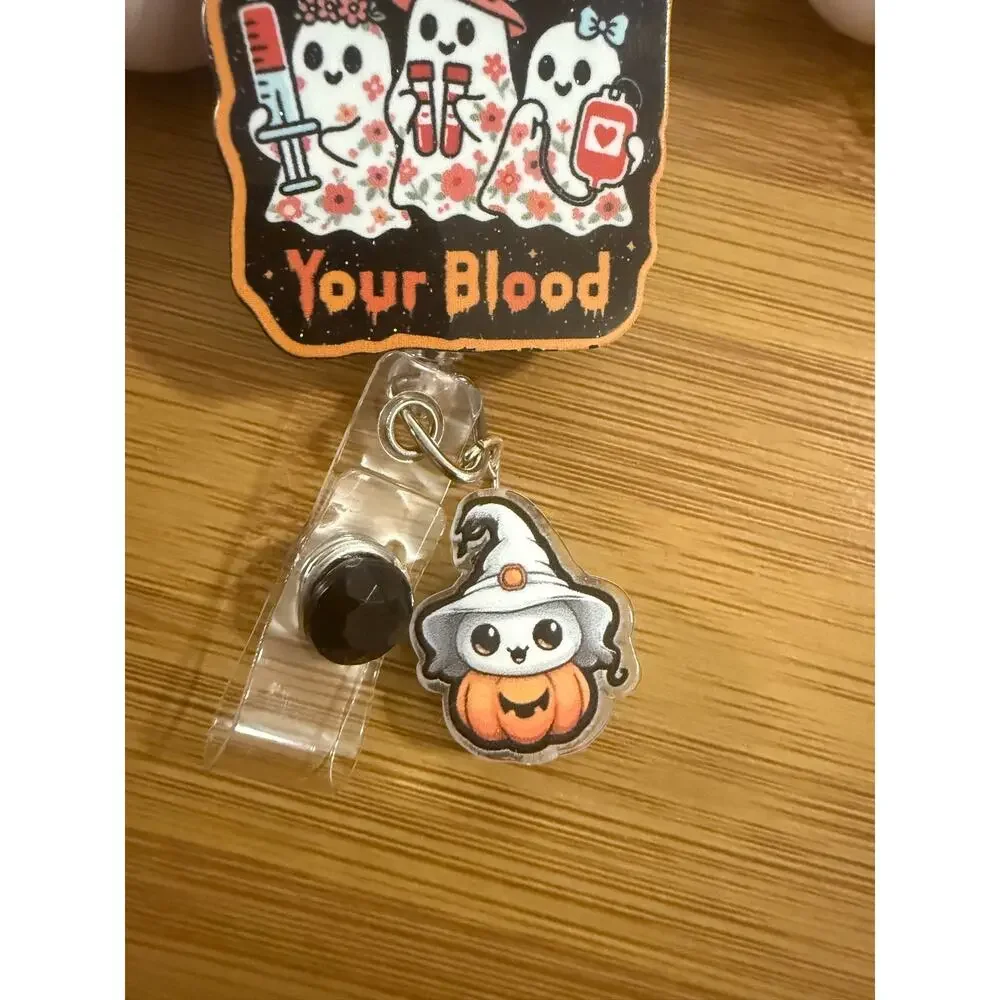 Halloween Medical Badge Reel Let Me Draw Your Blood Ghost Nurse Retractable ID